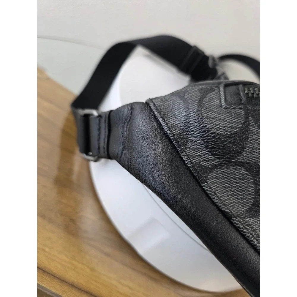 Coach West Belt Bag Signature Canvas Leather Charcoal Black  Gray Fanny Pack - Picture 3 of 13